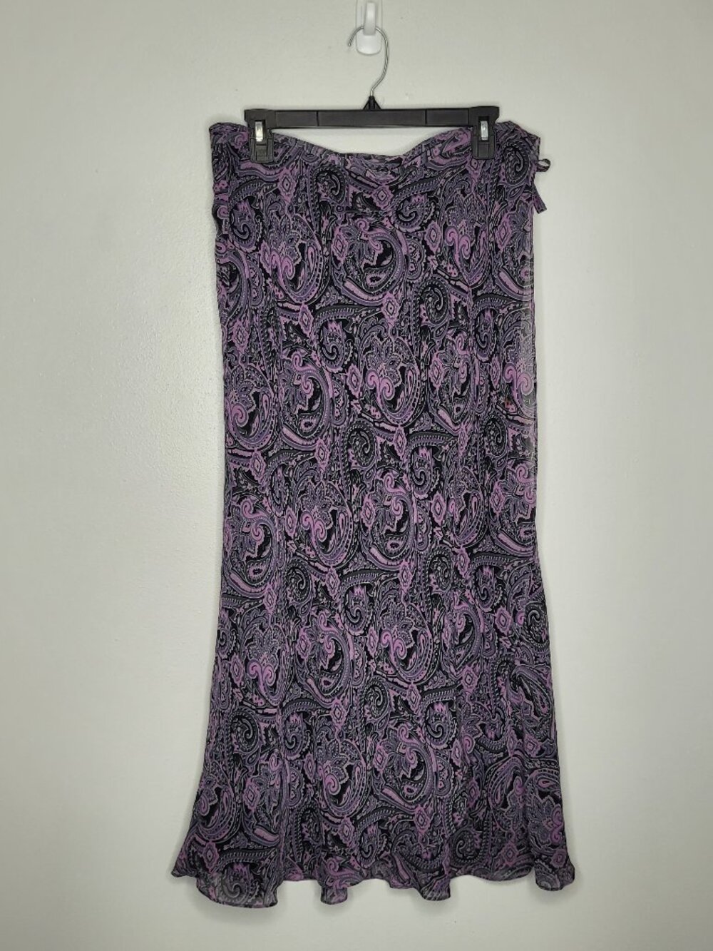 Alfani Purple Black Silk Paisley Dark Romantic Witchy Goth Prairie wrap skirt 12